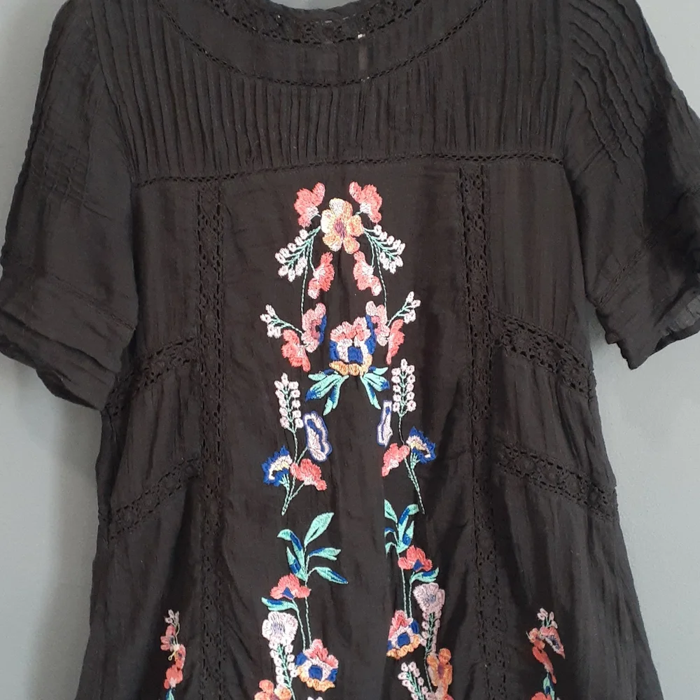 Free people black tunic embroidery floral Boho Festival   top size xs - Picture 2 of 16